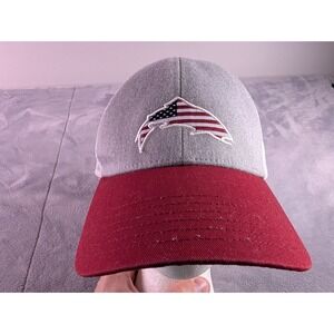 Simms Fishing Products Trucker Hat Grey Red American Flag Fish Logo Snapback Cap